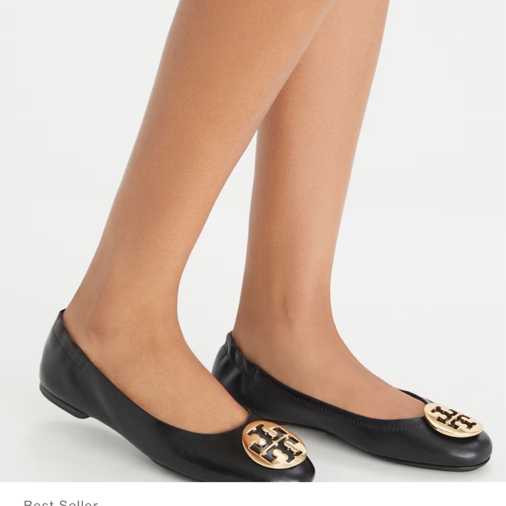Tory Burch Black/Gold Goat Leather Claire Ballet Flats US 9 new dust bag - Picture 4 of 17